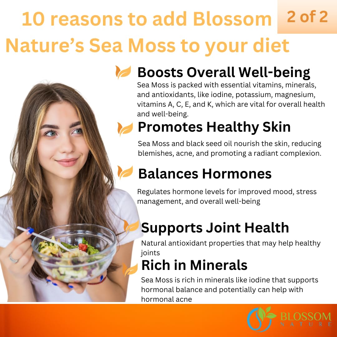 10-in-1 Irish Sea Moss Veggie Caps 3000mg Black Seed Oil Ashwagandha Bladderwrack Burdock Turmeric Apple Cider Vinegar Manuka Honey Dandelion Black Pepper - Made in US(Veggie Caps, Unflavored) - dailyvitalstore