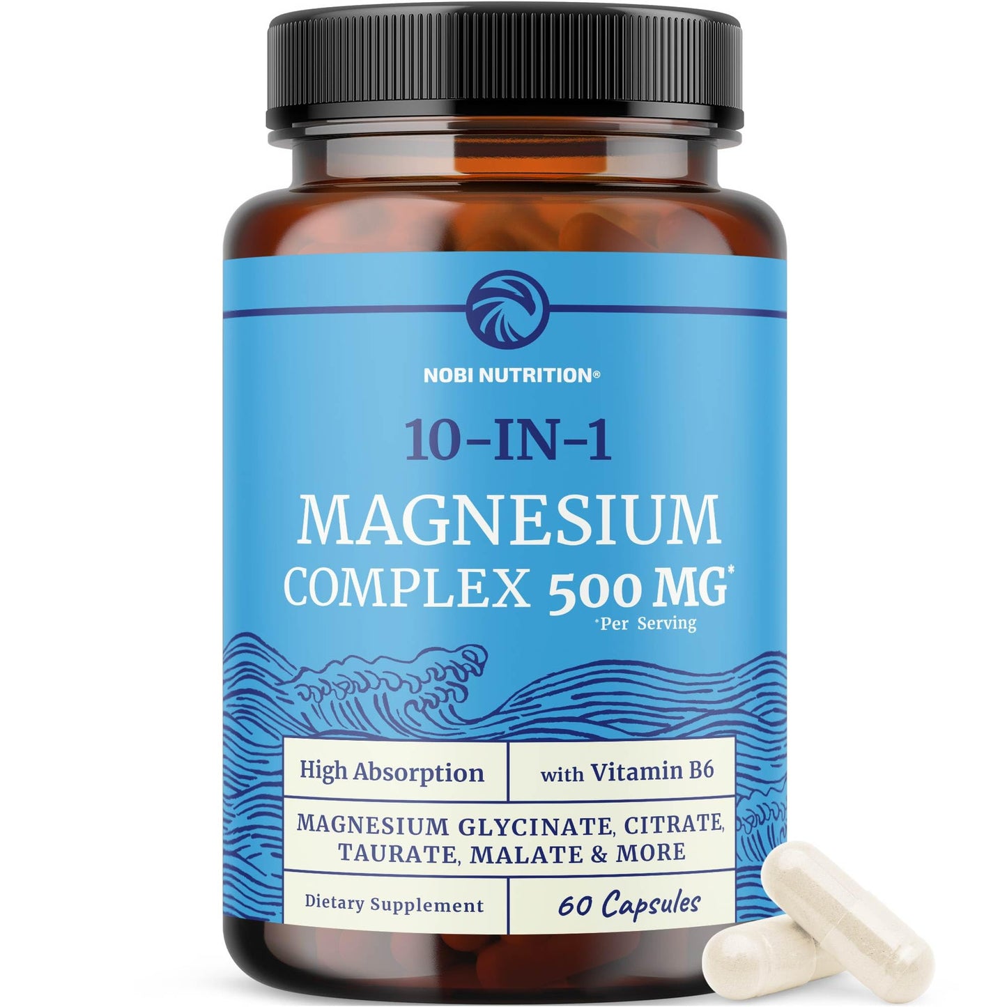 10 in 1 Magnesium Complex Supplement 500MG | Magnesium Citrate, Mag Glycinate, Malate & More | High Absorption Mag Complex with Vitamin B6 | Bone, Muscle & Heart Health Support | Non-GMO | 60 Ct. - dailyvitalstore