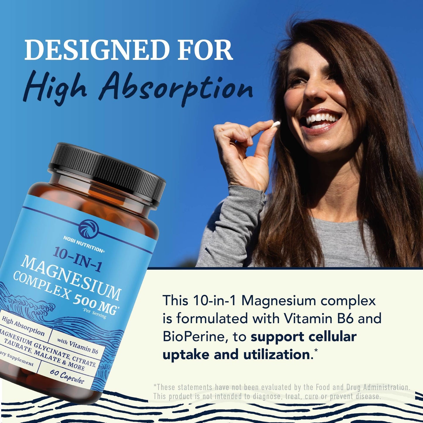 10 in 1 Magnesium Complex Supplement 500MG | Magnesium Citrate, Mag Glycinate, Malate & More | High Absorption Mag Complex with Vitamin B6 | Bone, Muscle & Heart Health Support | Non-GMO | 60 Ct. - dailyvitalstore