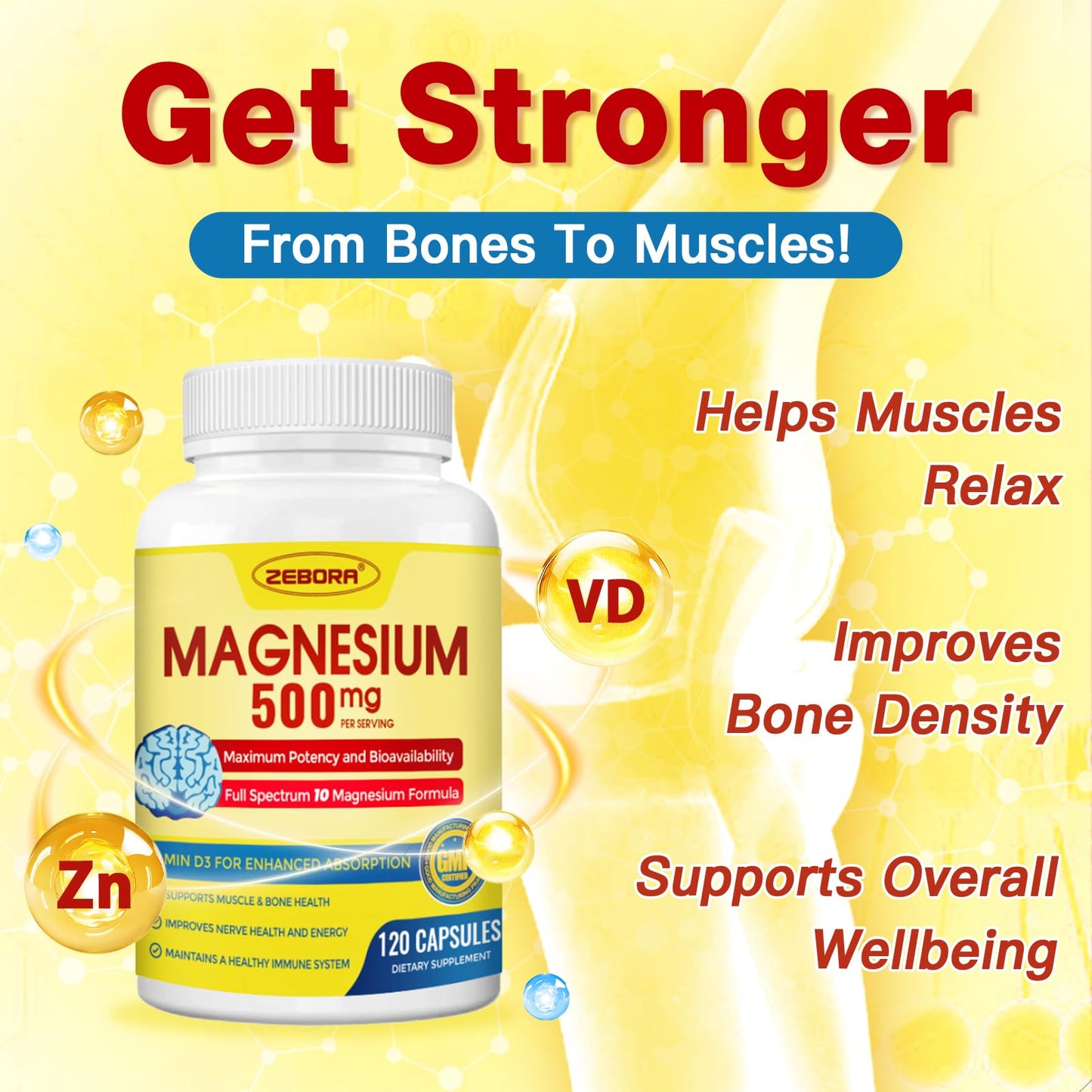 10-in-1 Magnesium Complex Supplement, Magnesium Glycinate 500mg with Citrate & Malate, Chelated High Absorption Plus Vitamin D3 & Zinc - for Nerve, Muscle & Bone Support - 120 Capsules - dailyvitalstore