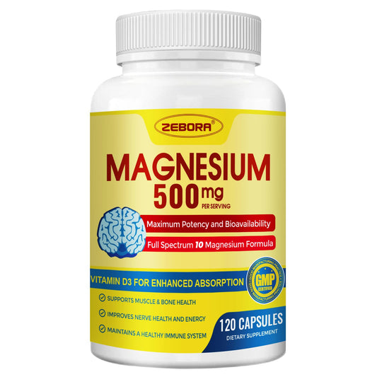 10-in-1 Magnesium Complex Supplement, Magnesium Glycinate 500mg with Citrate & Malate, Chelated High Absorption Plus Vitamin D3 & Zinc - for Nerve, Muscle & Bone Support - 120 Capsules - dailyvitalstore