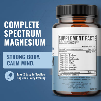 10-in-1 Magnesium Supplement 500 mg | High Absorption Magnesium Complex with Mag Glycinate, Citrate, Vitamin B6 Magnesium for Sleep, Muscle, Bone & Heart Health, Vegan & Gluten-Free, 45 Day Supply - dailyvitalstore