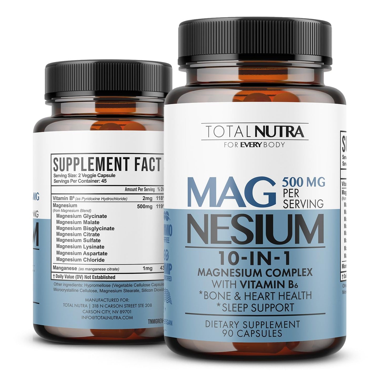 10-in-1 Magnesium Supplement 500 mg | High Absorption Magnesium Complex with Mag Glycinate, Citrate, Vitamin B6 Magnesium for Sleep, Muscle, Bone & Heart Health, Vegan & Gluten-Free, 45 Day Supply - dailyvitalstore