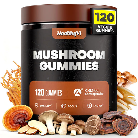 10-In-1 Mushroom Gummies with KSM-66 Ashwagandha & Magnesium Threonate Boosts Focus, Memory & Cognitive, 120 Ct Mushroom Supplement with Vitamin D3 & B12 - dailyvitalstore