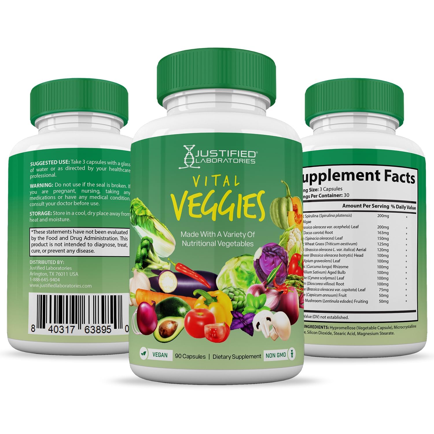 (10 Pack) Vital Fruits and Veggies Supplement Whole Food Red & Green Superfoods Non GMO Vegan Friendly 900 Veggie Capsules 10 Bottles - dailyvitalstore