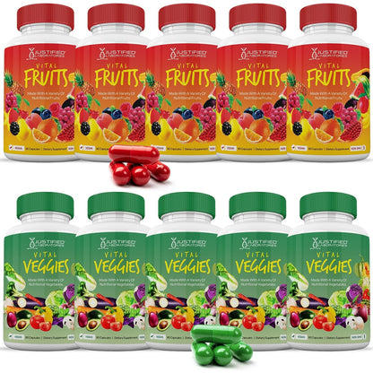 (10 Pack) Vital Fruits and Veggies Supplement Whole Food Red & Green Superfoods Non GMO Vegan Friendly 900 Veggie Capsules 10 Bottles - dailyvitalstore