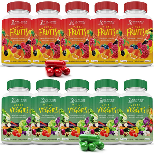 (10 Pack) Vital Fruits and Veggies Supplement Whole Food Red & Green Superfoods Non GMO Vegan Friendly 900 Veggie Capsules 10 Bottles - dailyvitalstore