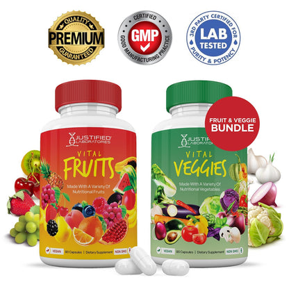 (10 Pack) Vital Fruits and Veggies Supplement Whole Food Red & Green Superfoods Non GMO Vegan Friendly 900 Veggie Capsules 10 Bottles - dailyvitalstore