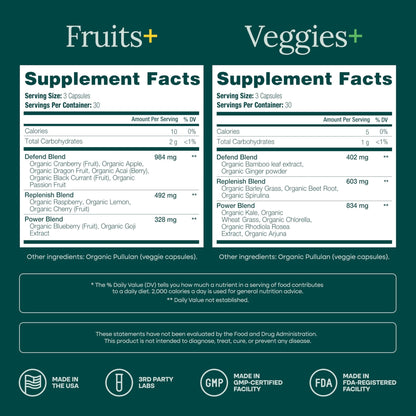 100% Organic Fruits and Veggies Supplement (USDA Organic - Made in USA) 180 Potent Fruits and Vegetable Capsules for Energy Boost & Daily Fruit and Vegetable Vitamins - Vegan, Non-GMO, Gluten-Free - dailyvitalstore