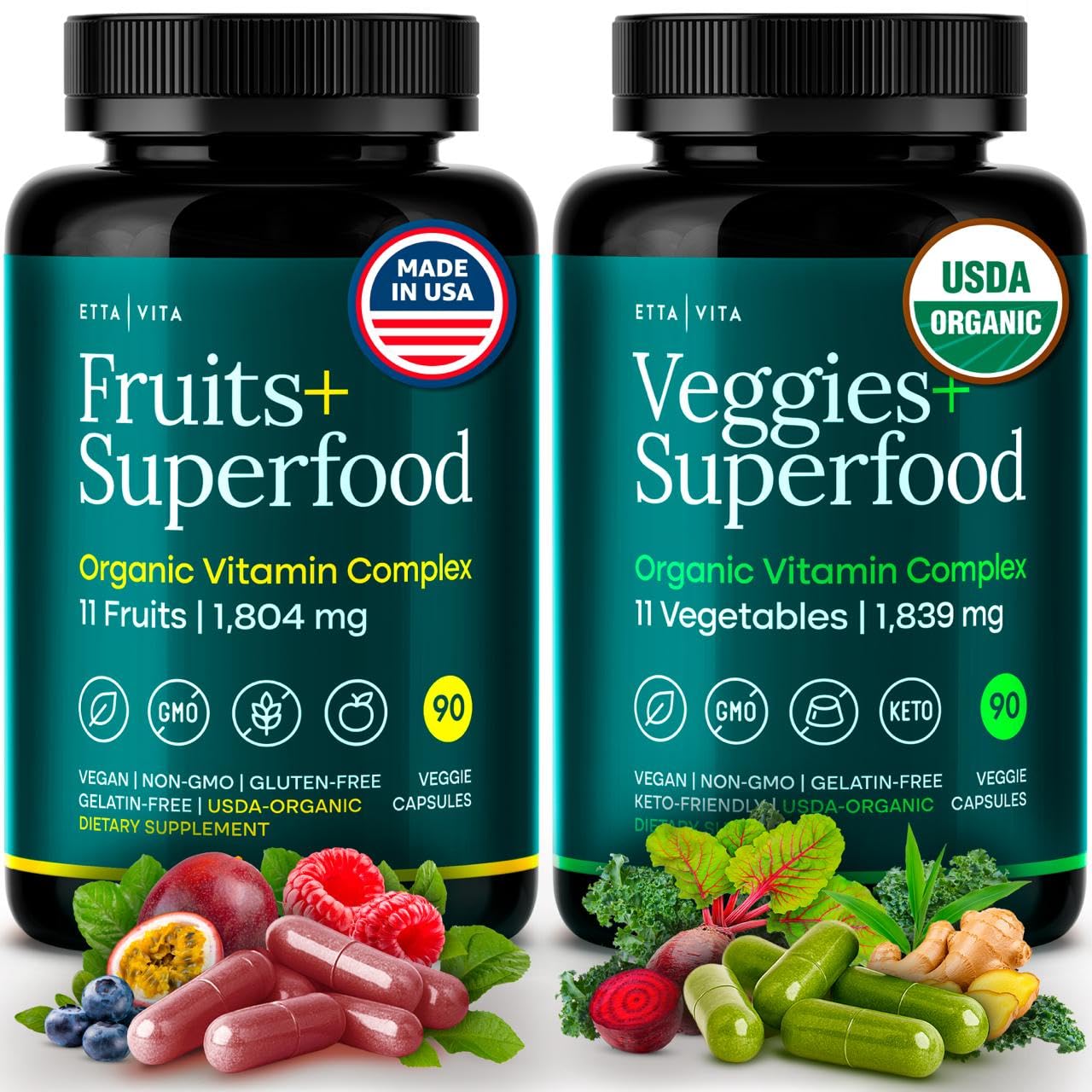 100% Organic Fruits and Veggies Supplement (USDA Organic - Made in USA) 180 Potent Fruits and Vegetable Capsules for Energy Boost & Daily Fruit and Vegetable Vitamins - Vegan, Non-GMO, Gluten-Free - dailyvitalstore