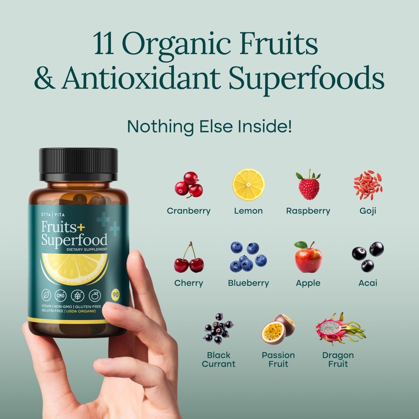 100% Organic Fruits and Veggies Supplement (USDA Organic - Made in USA) 180 Potent Fruits and Vegetable Capsules for Energy Boost & Daily Fruit and Vegetable Vitamins - Vegan, Non-GMO, Gluten-Free - dailyvitalstore