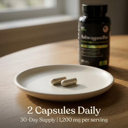 100 Supps Ashwagandha Capsules with Black Pepper Extract 4:1 (10mg), Made with Organic Ashwagandha Powder, 1200mg per Serving, 60 Veggie Capsules - dailyvitalstore