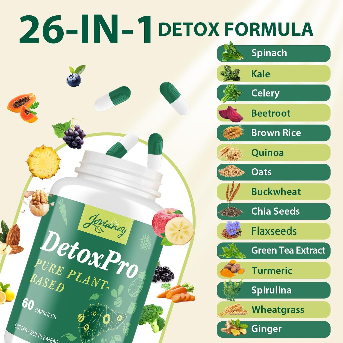1000 MG Detox & Cleanse Capsules, 26-in-1 Plant-Based Formula for Detoxification, Detox Supplement for Women & Men, Natural Trace Binder, Liver, - dailyvitalstore