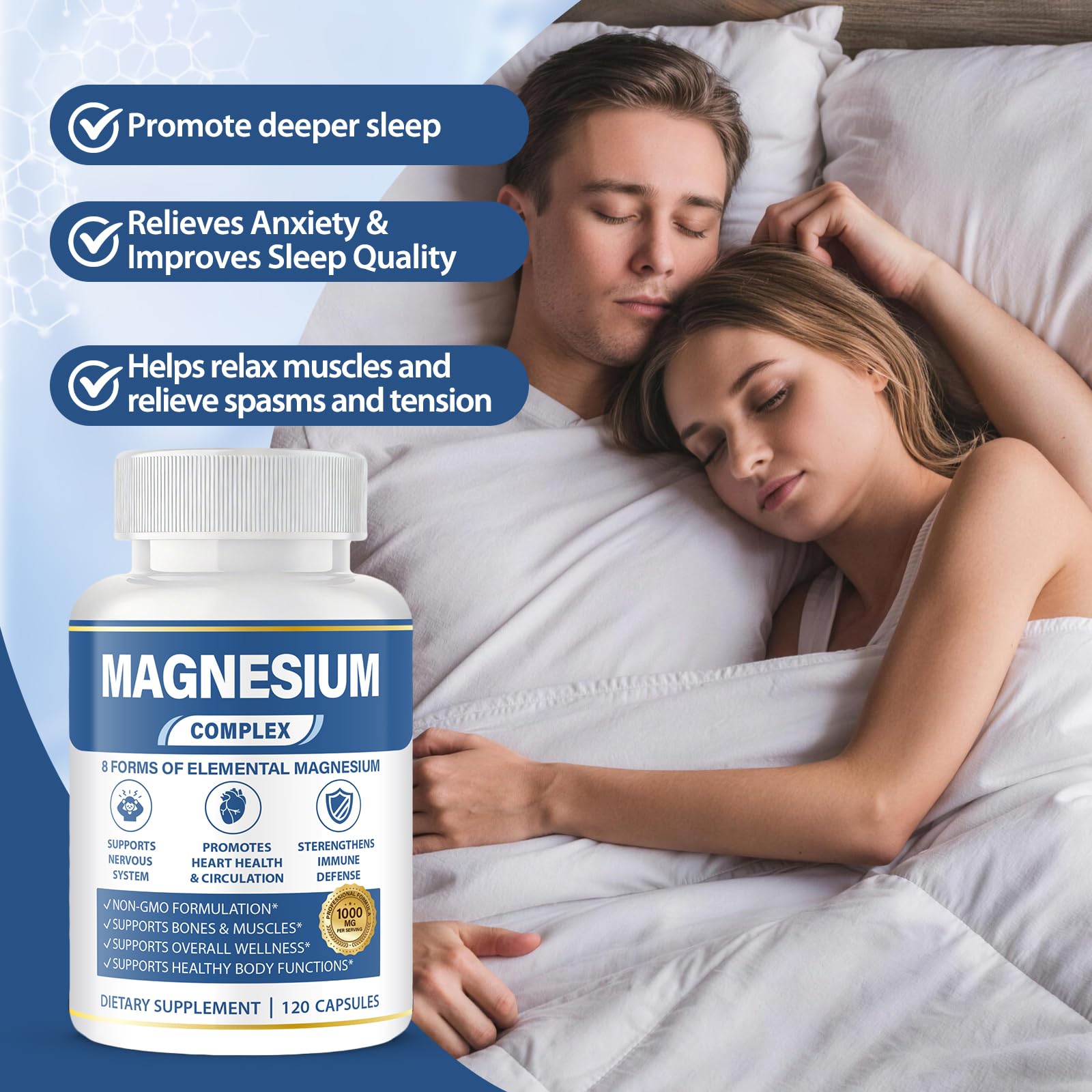 1000mg Magnesium Complex 8 in 1 for Women & Men – Magnesium Glycinate, Citrate, Malate, Taurate, Oxide, Carbonate, Aspartate, Orotate – Vegan Non-GMO, for Sleep, Fatigue & Heart Health, 120 Capsules - dailyvitalstore
