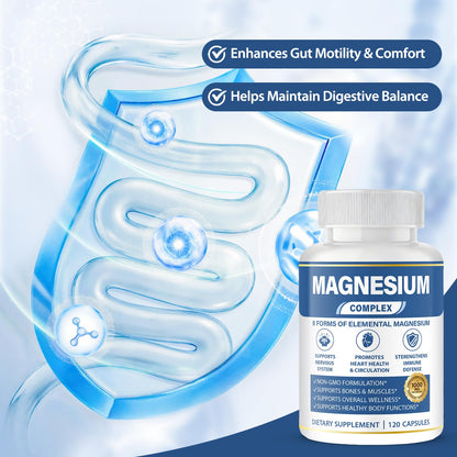 1000mg Magnesium Complex 8 in 1 for Women & Men – Magnesium Glycinate, Citrate, Malate, Taurate, Oxide, Carbonate, Aspartate, Orotate – Vegan Non-GMO, for Sleep, Fatigue & Heart Health, 120 Capsules - dailyvitalstore