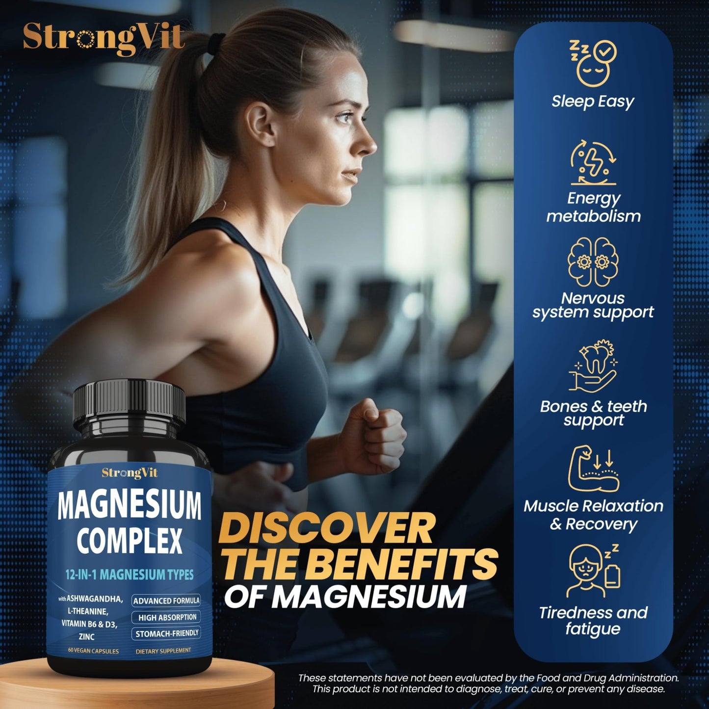 1000mg Magnesium Complex for Women and Men, 12 in 1 Magnesium Supplement with Ashwagandha, Zinc, D3, L-theanine. Easy to Swallow, High Absorption, Sleep Support & Stress Relief (60 Capsules) - dailyvitalstore