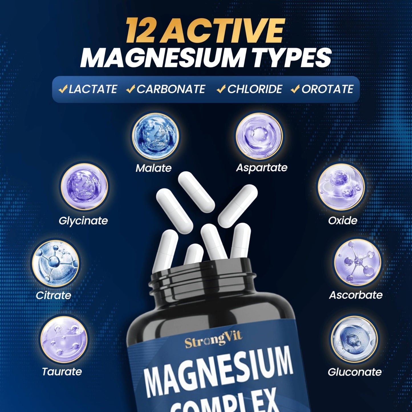 1000mg Magnesium Complex for Women and Men, 12 in 1 Magnesium Supplement with Ashwagandha, Zinc, D3, L-theanine. Easy to Swallow, High Absorption, Sleep Support & Stress Relief (60 Capsules) - dailyvitalstore