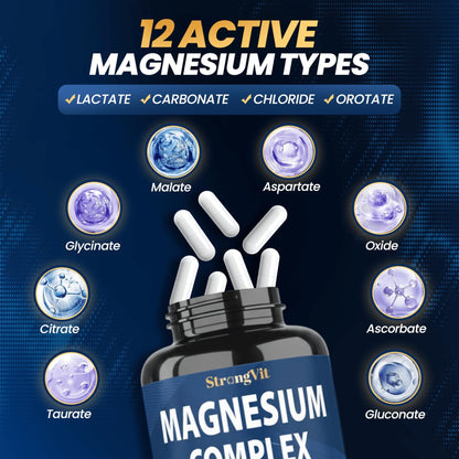 1000mg Magnesium Complex for Women and Men, 12 in 1 Magnesium Supplement with Ashwagandha, Zinc, D3, L-theanine. Easy to Swallow, High Absorption, Sleep Support & Stress Relief (60 Capsules) - dailyvitalstore