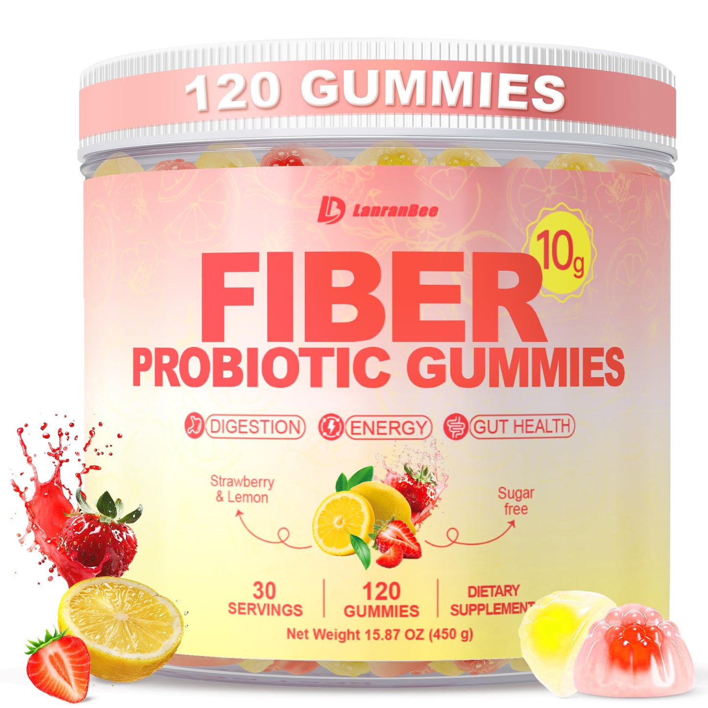10g Fiber Gummies for Adults with Probiotics, Sugar Free Fiber Supplement with Organic Super Greens & Digestive Enzymes, Supports Gut Health, - dailyvitalstore