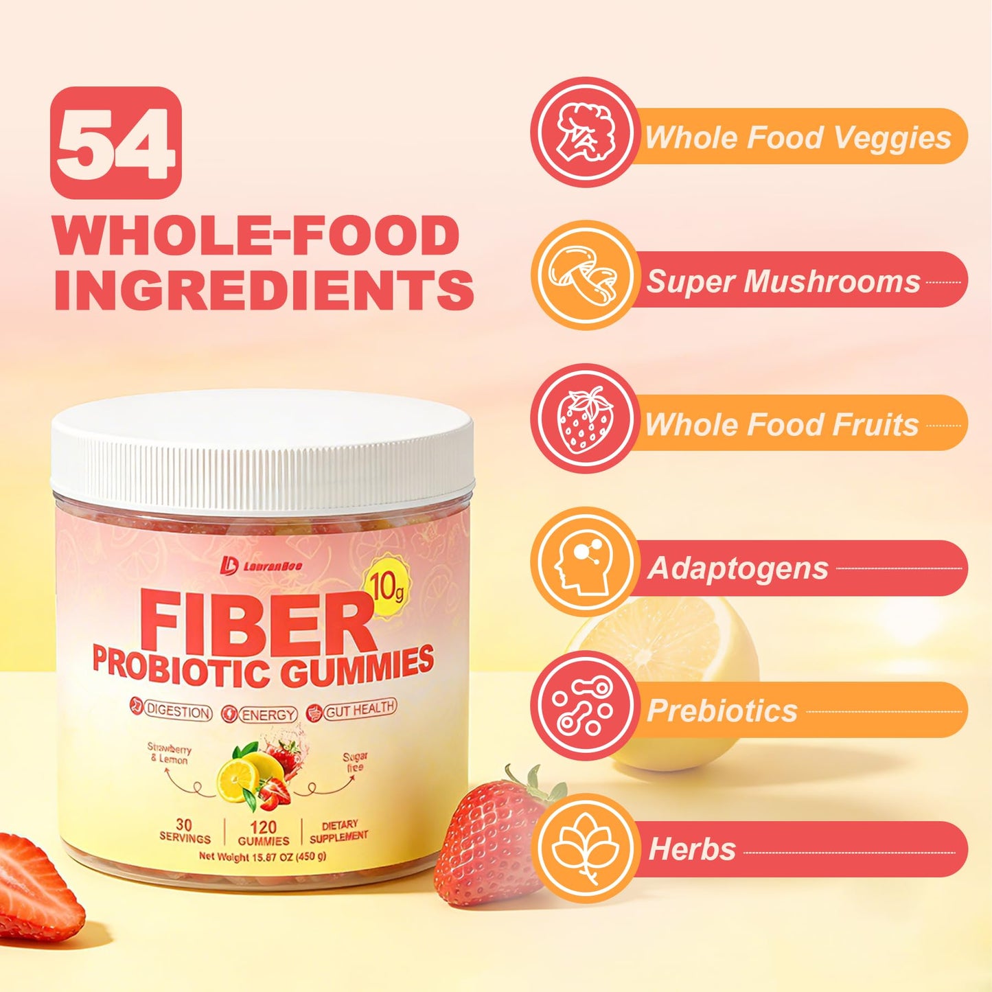 10g Fiber Gummies for Adults with Probiotics, Sugar Free Fiber Supplement with Organic Super Greens & Digestive Enzymes, Supports Gut Health, - dailyvitalstore