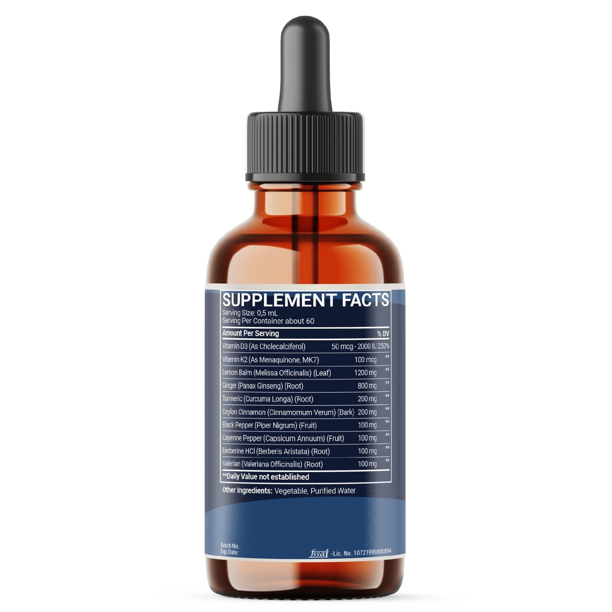10in1 Lemon Balm Liquid Drops Blend Includes Vitamin D3, Vitamin K2, Lemon Balm, Ginger, Turmeric, Ceylon Cinnamon, Black Pepper, Cayenne Pepper, Berberine, Valerian Root - 1 FL Oz - 2 Month Supply - dailyvitalstore