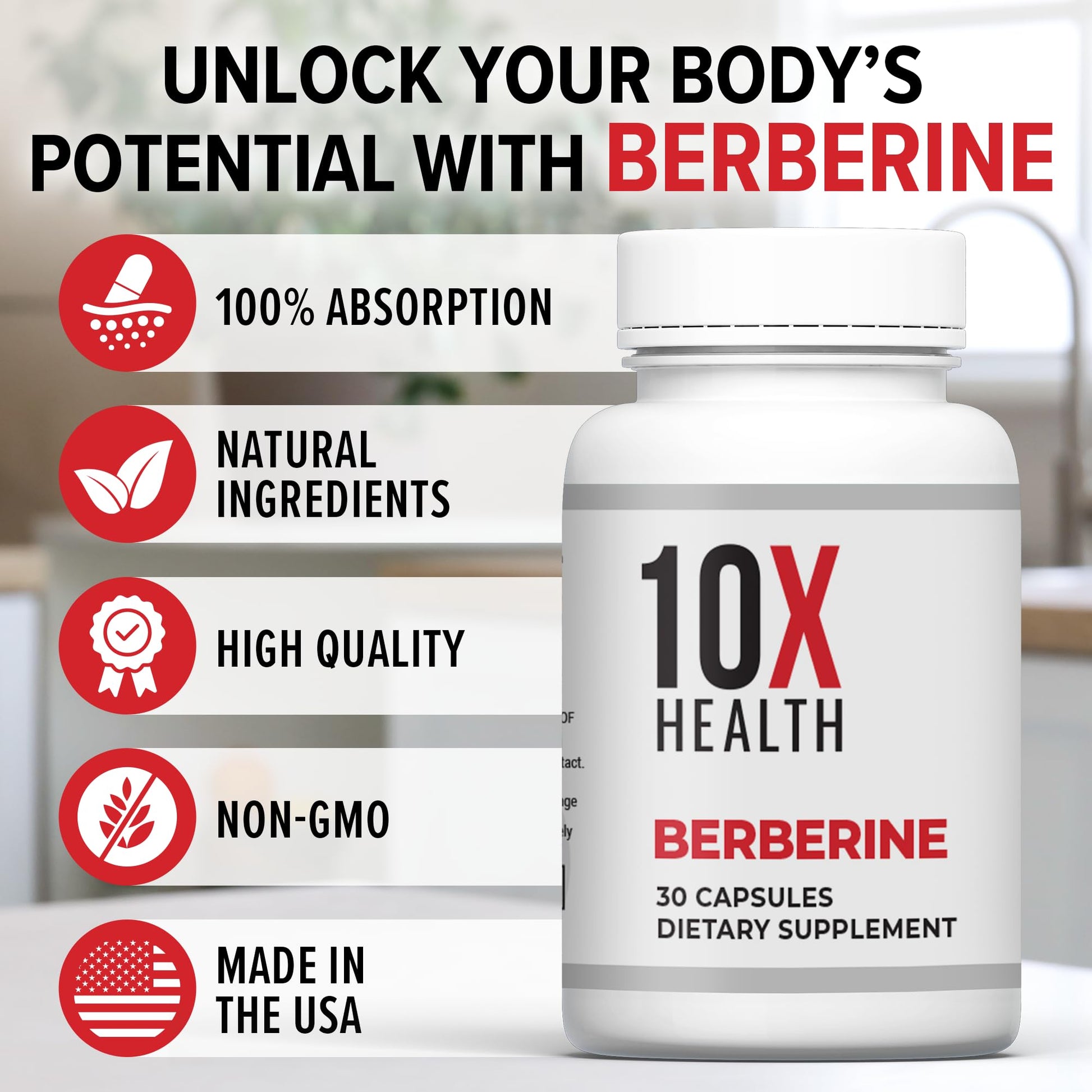 10X Health Berberine Supplement 500mg - Contains Dihydroberberine Supplement for Better Absorption - Supports Cardiovascular & Gut Health - dailyvitalstore