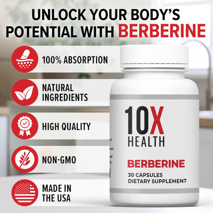 10X Health Berberine Supplement 500mg - Contains Dihydroberberine Supplement for Better Absorption - Supports Cardiovascular & Gut Health - dailyvitalstore