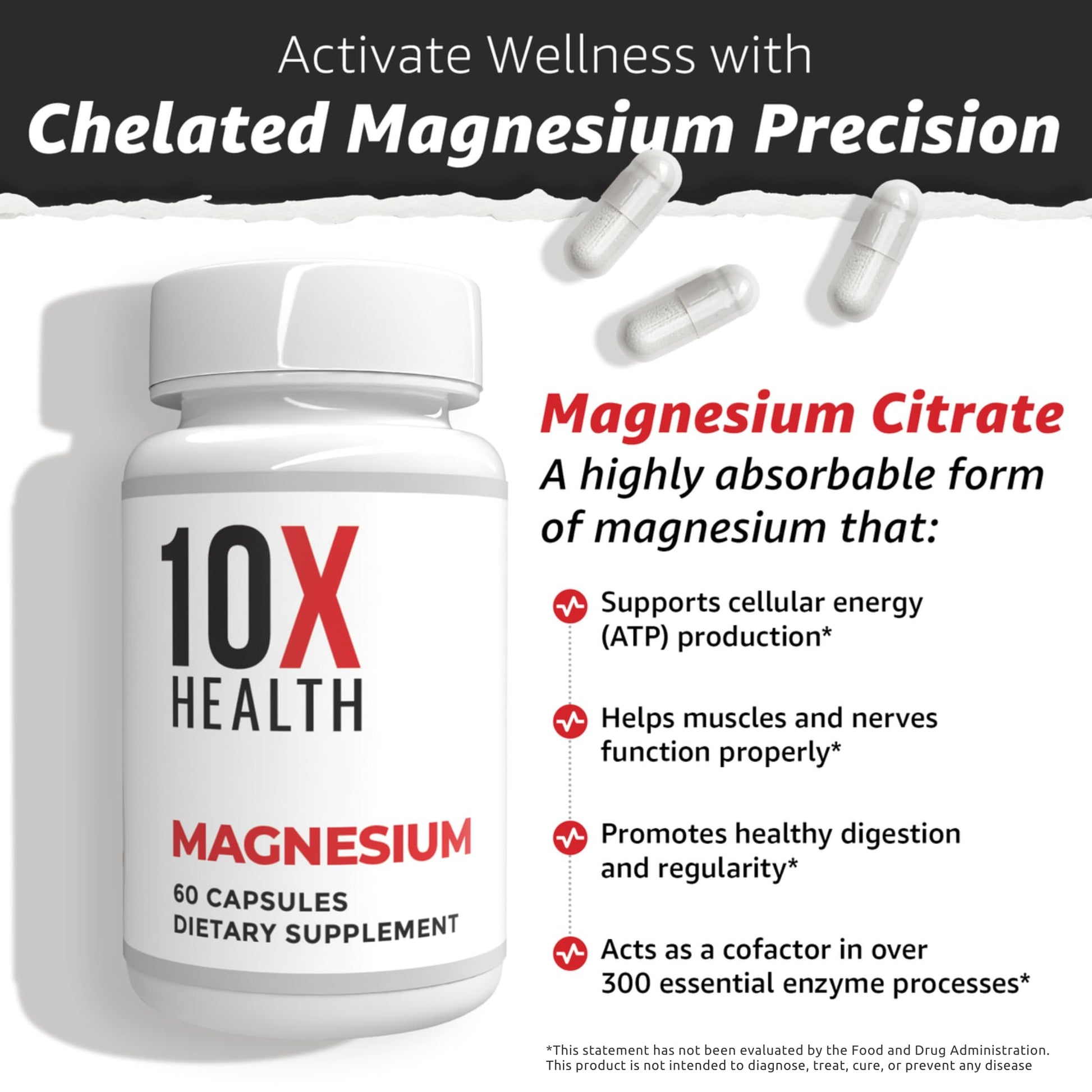 10X Health Magnesium Supplements - High-Absorption Magnesium Citrate for Sleep, Muscle & Nerve Support - dailyvitalstore