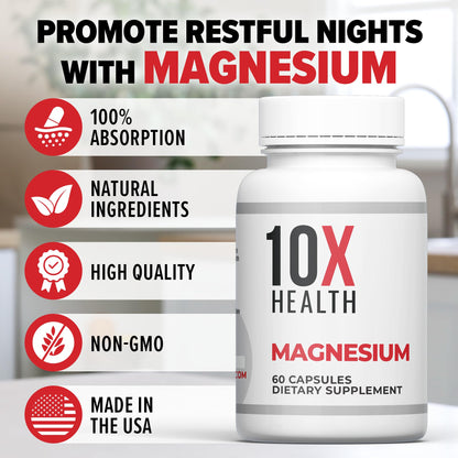10X Health Magnesium Supplements - High-Absorption Magnesium Citrate for Sleep, Muscle & Nerve Support - dailyvitalstore