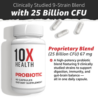 10X Health Probiotics for Men - 60 Capsules Immune Support Supplement & Probiotics for Digestive Health with Lactobacillus Rhamnosus, - dailyvitalstore
