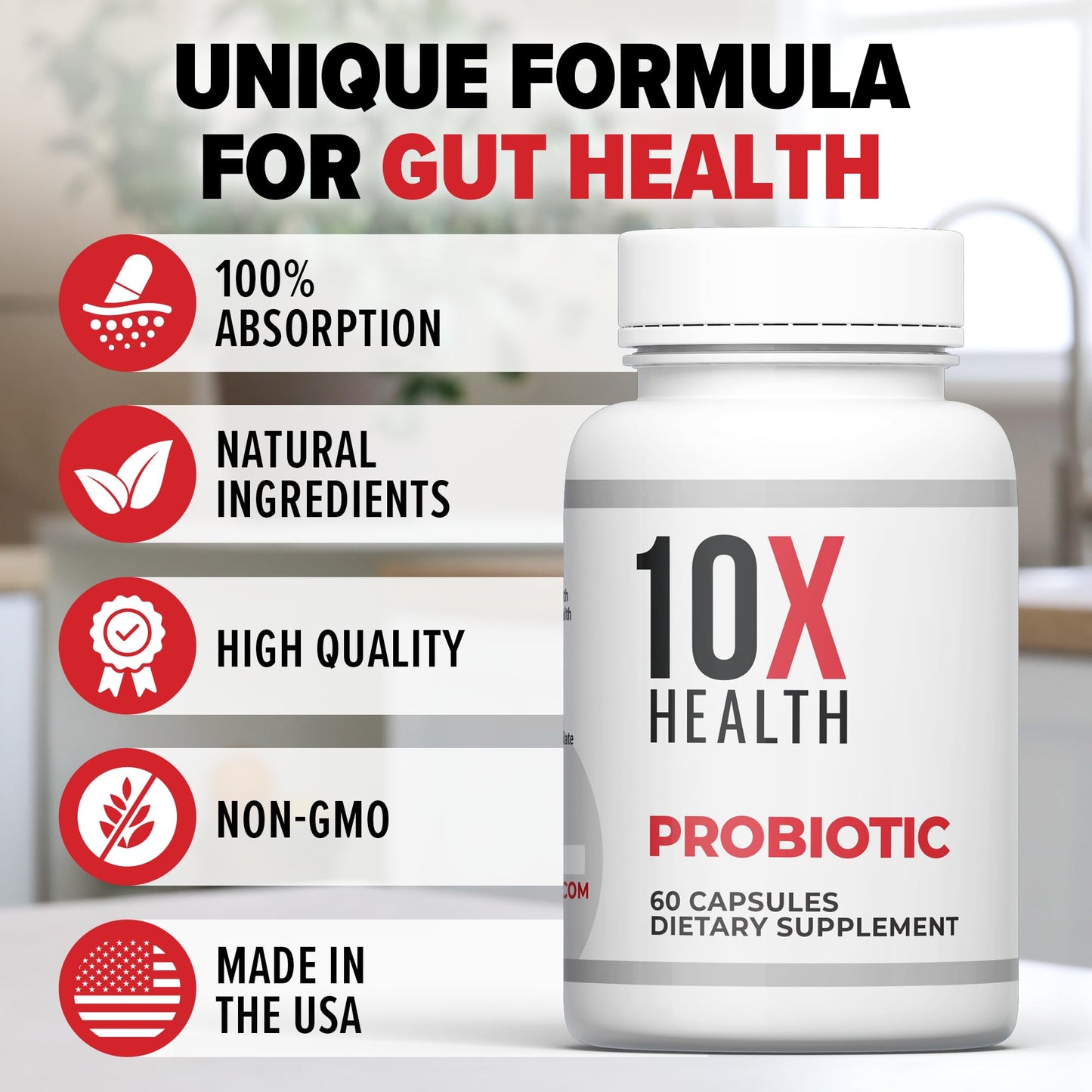 10X Health Probiotics for Men - 60 Capsules Immune Support Supplement & Probiotics for Digestive Health with Lactobacillus Rhamnosus, - dailyvitalstore