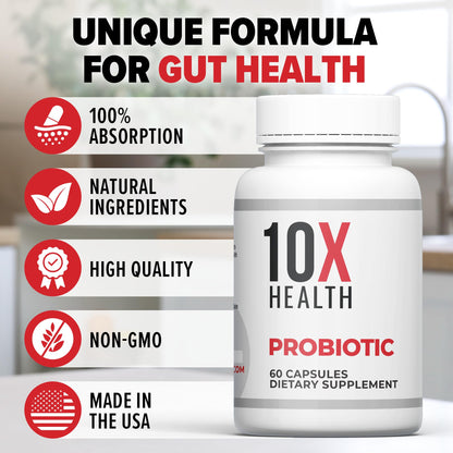 10X Health Probiotics for Men - 60 Capsules Immune Support Supplement & Probiotics for Digestive Health with Lactobacillus Rhamnosus, - dailyvitalstore