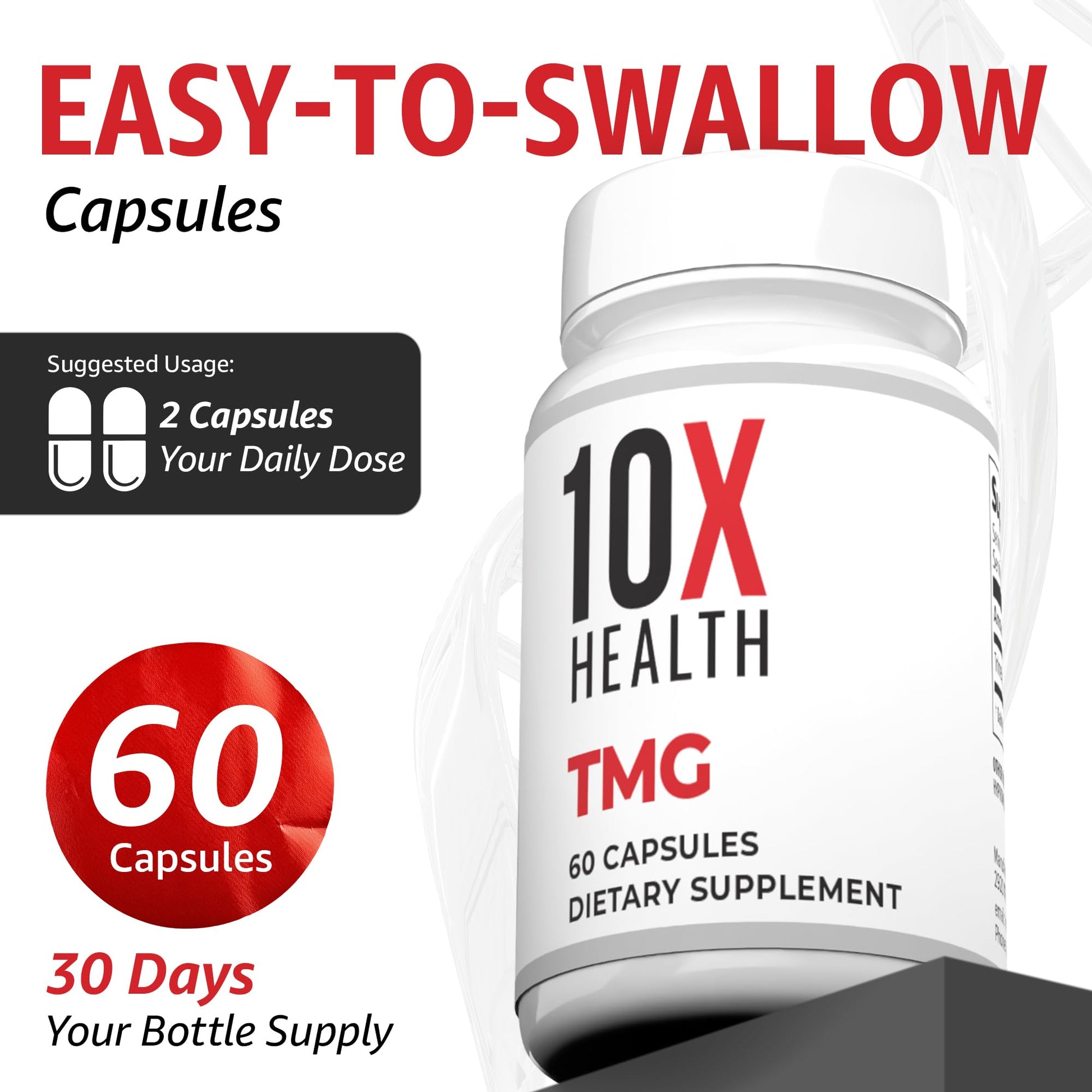 10X Health TMG Supplements - Trimethylglycine Supplement for Liver Support, Heart Wellness, Energy, Homocysteine Levels - TMG Capsules with Betaine Anhydrous - dailyvitalstore