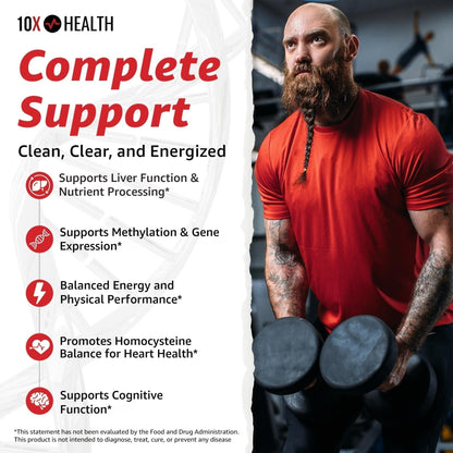 10X Health TMG Supplements - Trimethylglycine Supplement for Liver Support, Heart Wellness, Energy, Homocysteine Levels - TMG Capsules with Betaine Anhydrous - dailyvitalstore