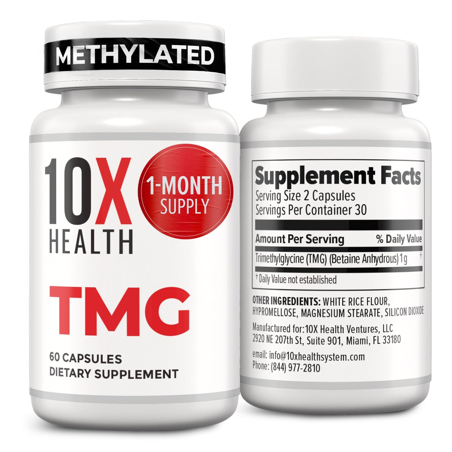10X Health TMG Supplements - Trimethylglycine Supplement for Liver Support, Heart Wellness, Energy, Homocysteine Levels - TMG Capsules with Betaine Anhydrous - dailyvitalstore
