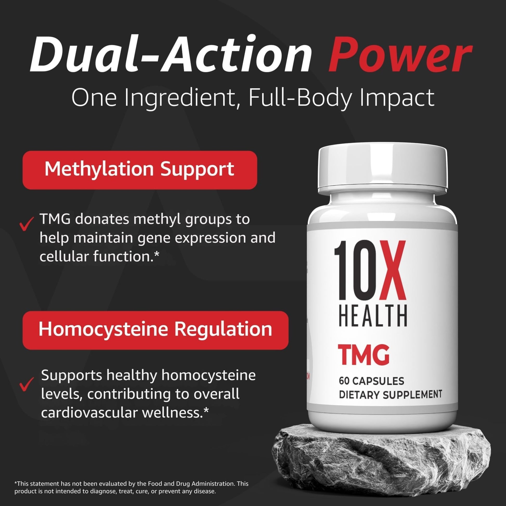 10X Health TMG Supplements - Trimethylglycine Supplement for Liver Support, Heart Wellness, Energy, Homocysteine Levels - TMG Capsules with Betaine Anhydrous - dailyvitalstore