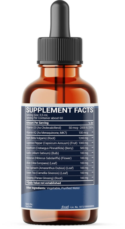 11in1 Beet Root Liquid Drops - Support Overall Wellness - with Vitamin D3, Vitamin K2, Hawthorn Berry, Cayenne Pepper, Garlic, Hibiscus, Olive, Red Spinach, Green Tea - 1 FL Oz - 60 Day Supply - dailyvitalstore