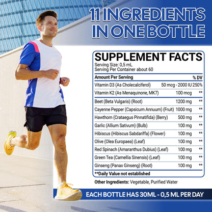 11in1 Beet Root Liquid Drops - Support Overall Wellness - with Vitamin D3, Vitamin K2, Hawthorn Berry, Cayenne Pepper, Garlic, Hibiscus, Olive, Red Spinach, Green Tea - 1 FL Oz - 60 Day Supply - dailyvitalstore