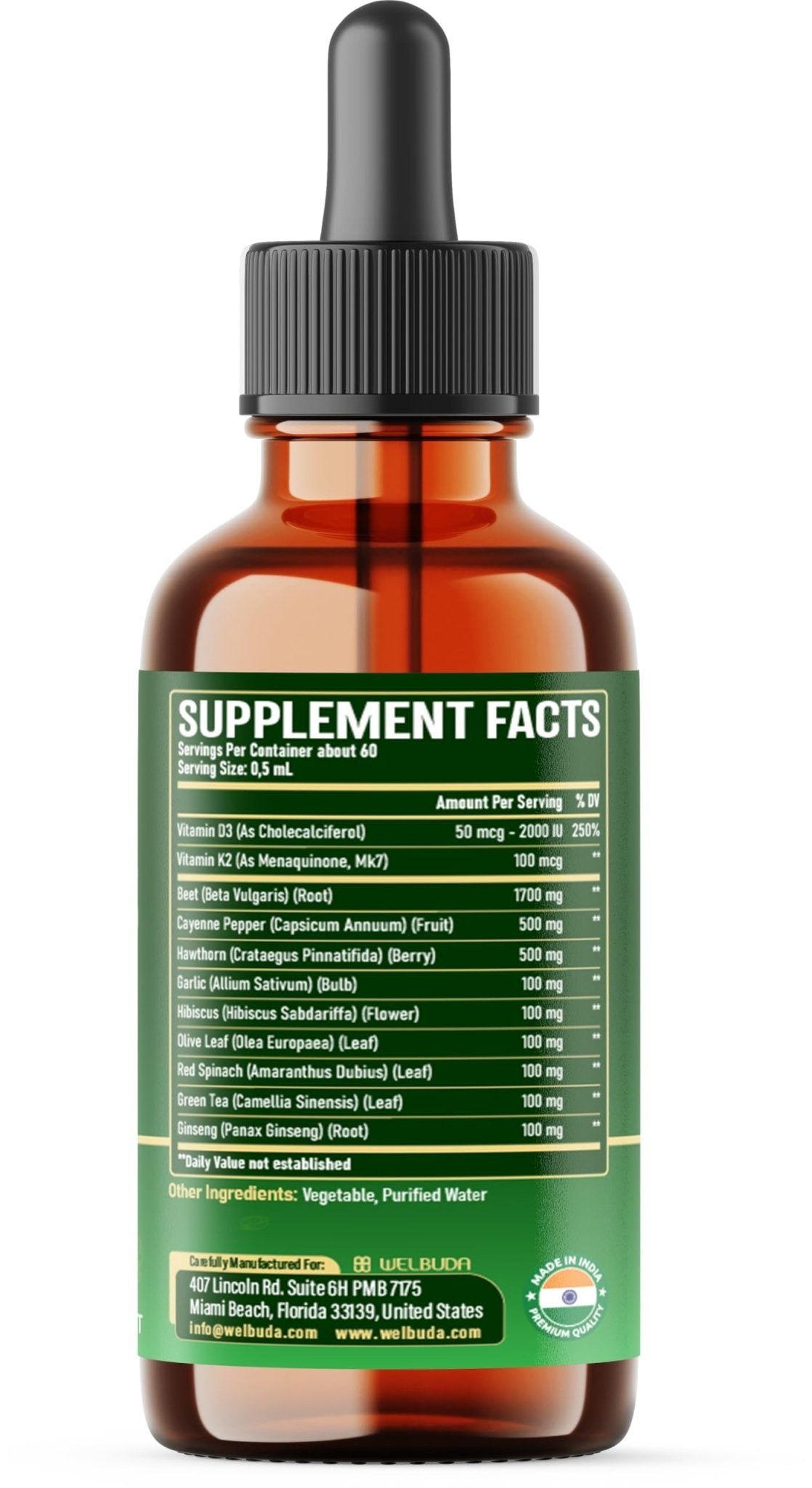 11in1 Beet Root Liquid Supplement - for Support Immune, Energy - with Vitamin D3, Vitamin K2, Hawthorn Berry, Cayenne Pepper, Garlic, Hibiscus, Olive, Red Spinach, Green Tea - 1 FL Oz - 30 Servings - dailyvitalstore