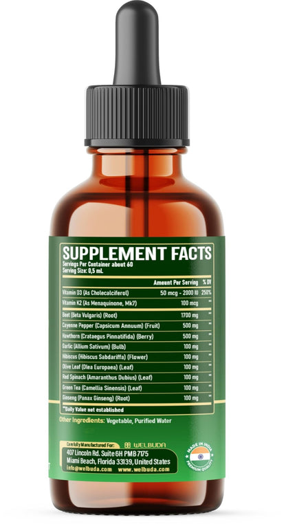 11in1 Beet Root Liquid Supplement - for Support Immune, Energy - with Vitamin D3, Vitamin K2, Hawthorn Berry, Cayenne Pepper, Garlic, Hibiscus, Olive, Red Spinach, Green Tea - 1 FL Oz - 30 Servings - dailyvitalstore