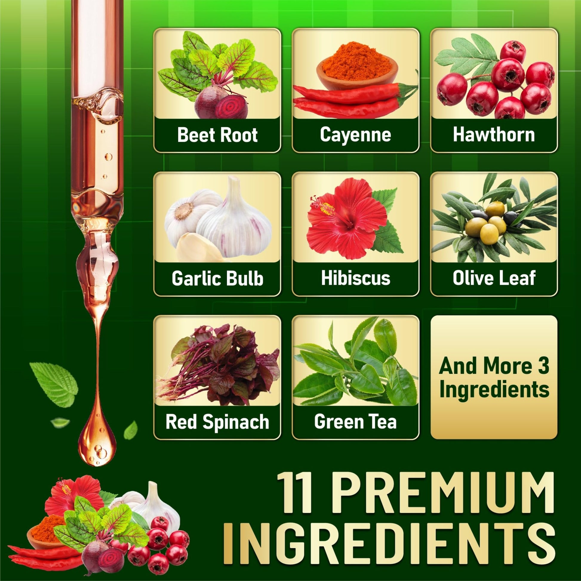 11in1 Beet Root Liquid Supplement - for Support Immune, Energy - with Vitamin D3, Vitamin K2, Hawthorn Berry, Cayenne Pepper, Garlic, Hibiscus, Olive, Red Spinach, Green Tea - 1 FL Oz - 30 Servings - dailyvitalstore