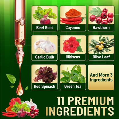 11in1 Beet Root Liquid Supplement - for Support Immune, Energy - with Vitamin D3, Vitamin K2, Hawthorn Berry, Cayenne Pepper, Garlic, Hibiscus, Olive, Red Spinach, Green Tea - 1 FL Oz - 30 Servings - dailyvitalstore