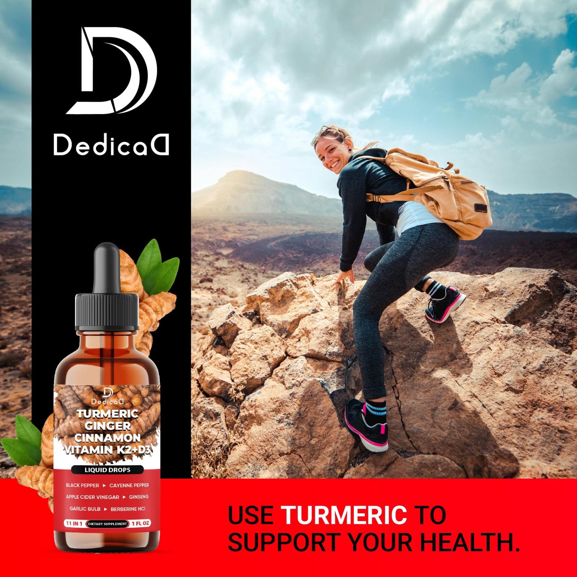 11in1 Liquid Turmeric Supplement – with Ginger, Garlic, Ceylon Cinnamon, Berberine, Ginseng, Apple Cider Vinegar – 1 Fl Oz – 30 Servings - dailyvitalstore