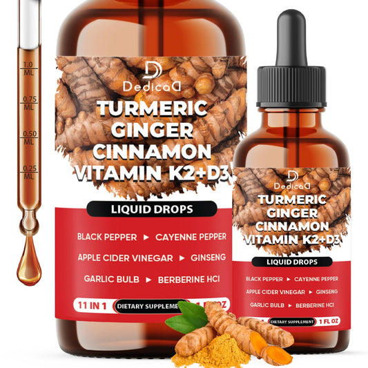 11in1 Liquid Turmeric Supplement – with Ginger, Garlic, Ceylon Cinnamon, Berberine, Ginseng, Apple Cider Vinegar – 1 Fl Oz – 30 Servings - dailyvitalstore