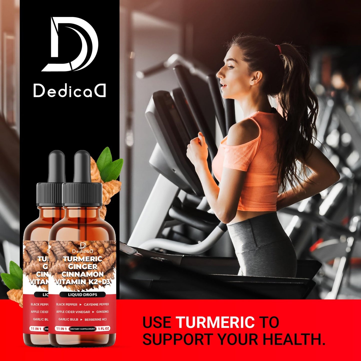 11in1 Turmeric Supplement for Health Heart & Wellness Support – with Ginger, Garlic, Ceylon Cinnamon, Berberine, Ginseng, Apple Cider Vinegar – 30ml Liquid Drops – 60 Servings - dailyvitalstore