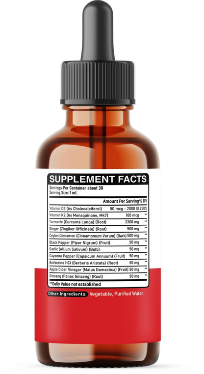 11in1 Turmeric Supplement for Health Heart & Wellness Support – with Ginger, Garlic, Ceylon Cinnamon, Berberine, Ginseng, Apple Cider Vinegar – 30ml Liquid Drops – 60 Servings - dailyvitalstore