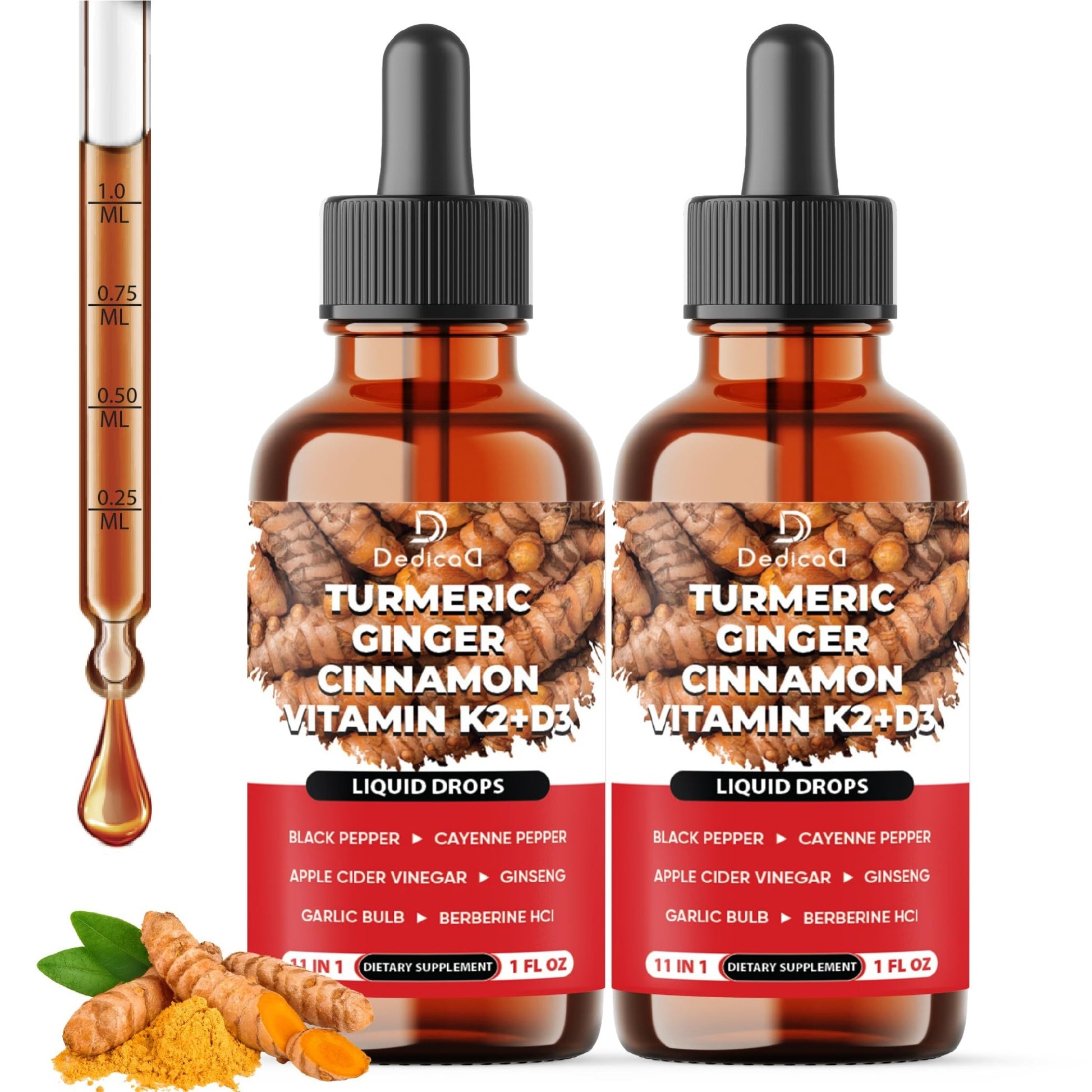 11in1 Turmeric Supplement for Health Heart & Wellness Support – with Ginger, Garlic, Ceylon Cinnamon, Berberine, Ginseng, Apple Cider Vinegar – 30ml Liquid Drops – 60 Servings - dailyvitalstore