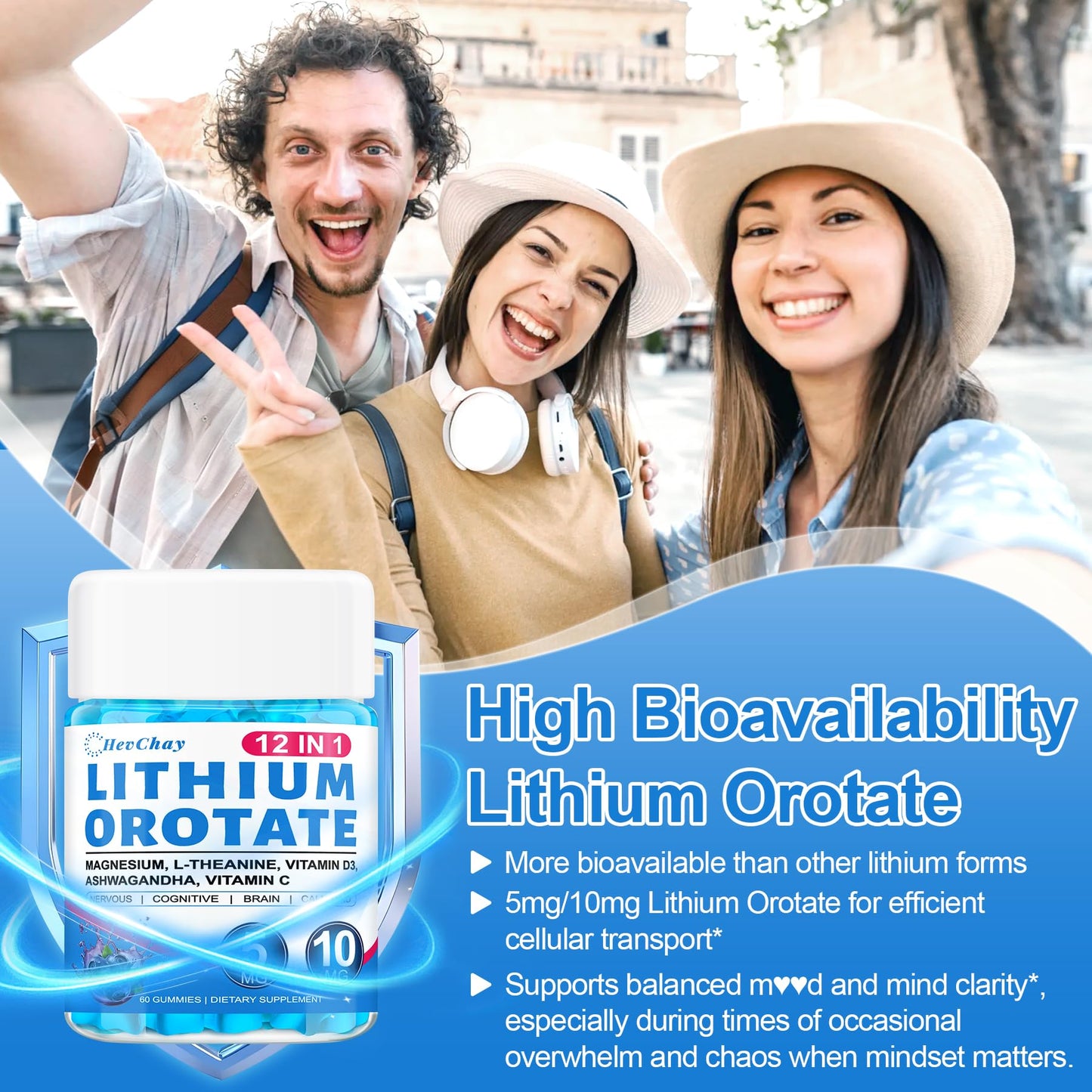12-in-1 Lithium Orotate 5mg 10mg with Ashwagandha & L-Theanine, Lithium Orotate for Mood, Calm, Cognitive & Brain, High Bioavailability Trace Mineral, Lemon Balm - dailyvitalstore