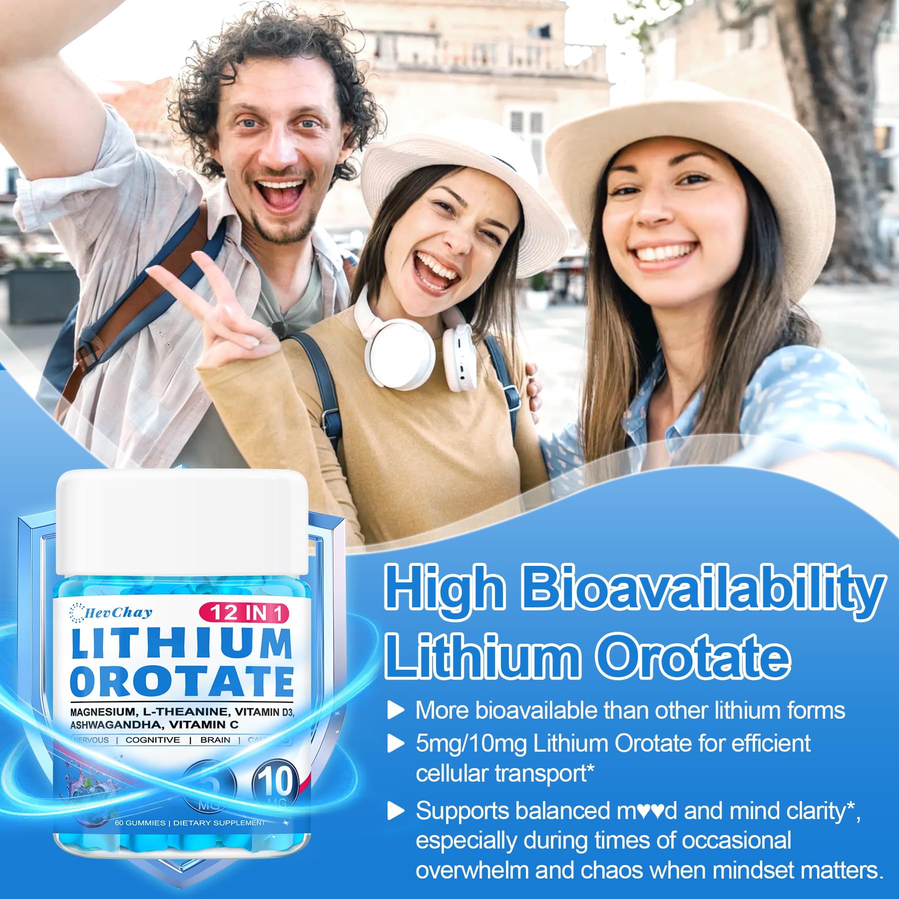 12-in-1 Lithium Orotate 5mg 10mg with Ashwagandha & L-Theanine, Lithium Orotate for Mood, Calm, Cognitive & Brain, High Bioavailability Trace Mineral, Lemon Balm - dailyvitalstore