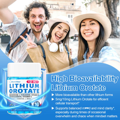 12-in-1 Lithium Orotate 5mg 10mg with Ashwagandha & L-Theanine, Lithium Orotate for Mood, Calm, Cognitive & Brain, High Bioavailability Trace Mineral, Lemon Balm - dailyvitalstore